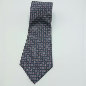 Mario Valentino Navy Tie with Small Red Geometric Medallions